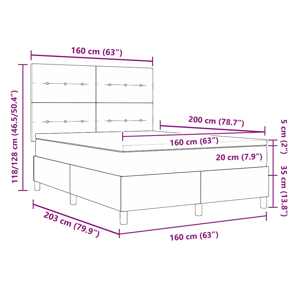 LED Box Spring Krevet s uzglavljem Crna 160 x 200 cm Baršun