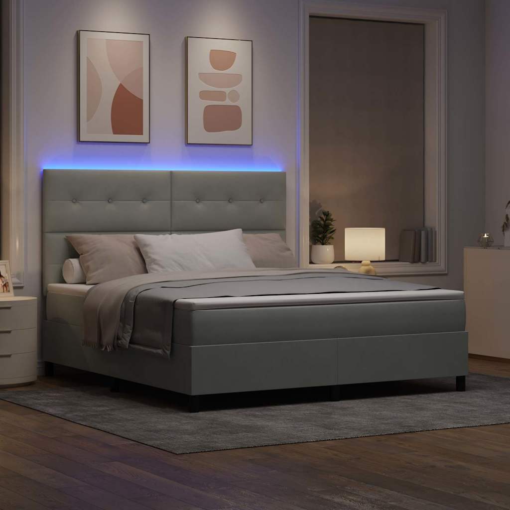 LED Box Spring Krevet Svijetlo siva 180 x 200 cm Baršun Svjetlosiva