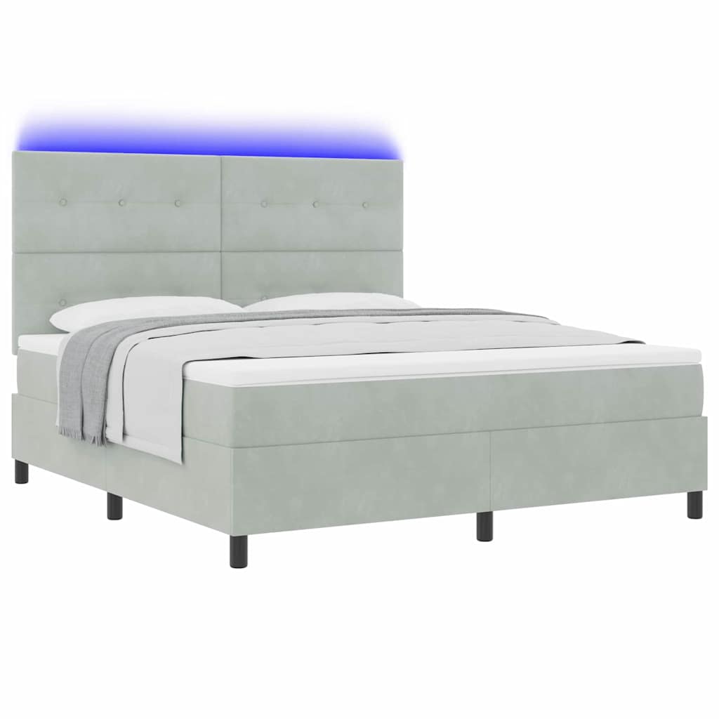 LED Box Spring Krevet Svijetlo siva 180 x 200 cm Baršun Svjetlosiva