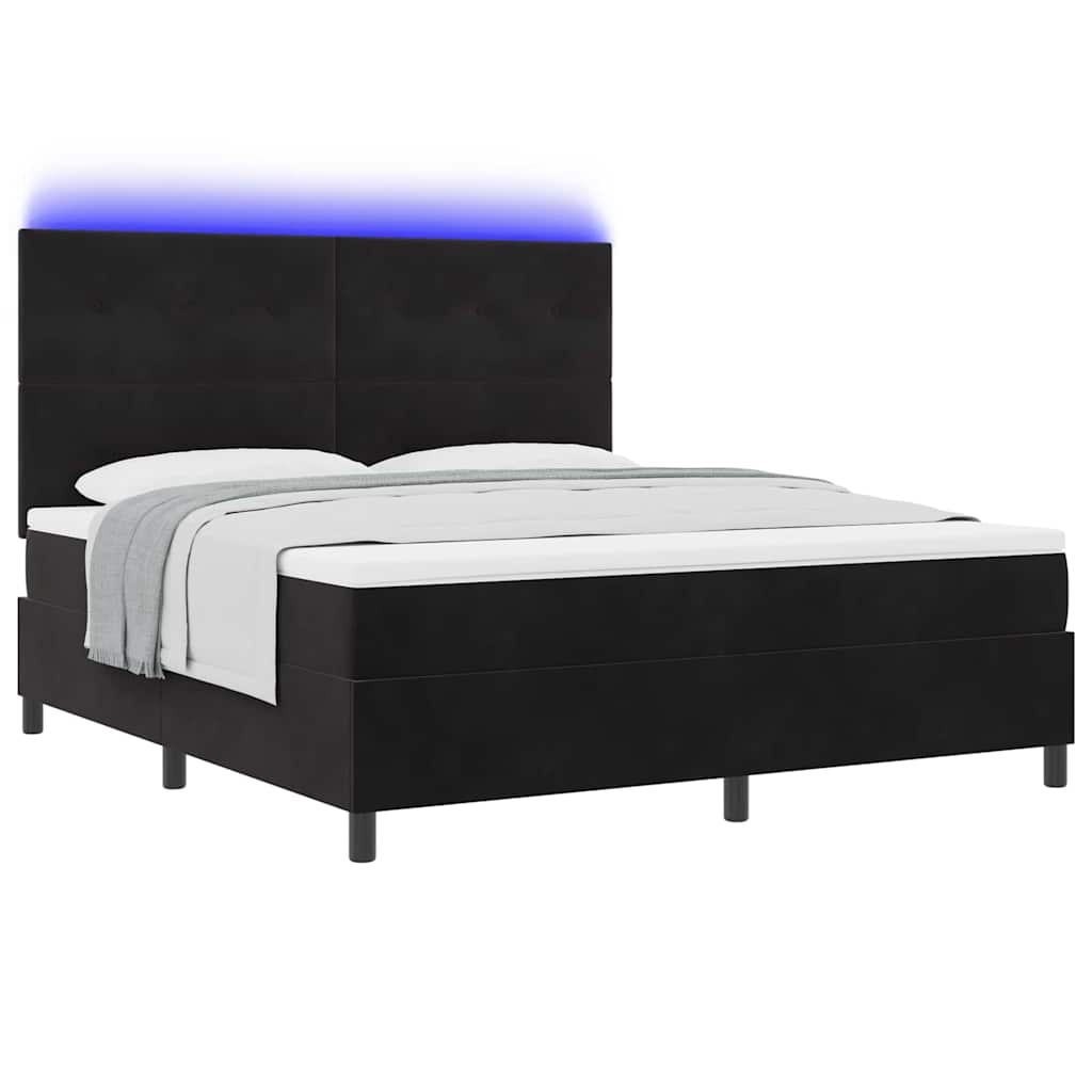 LED Box Spring Krevet s uzglavljem Crna 180 x 200 cm Baršun