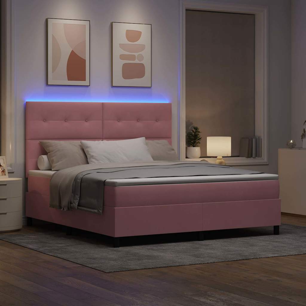 LED Box Spring Krevet Ružičasta 180 x 200 cm Baršun