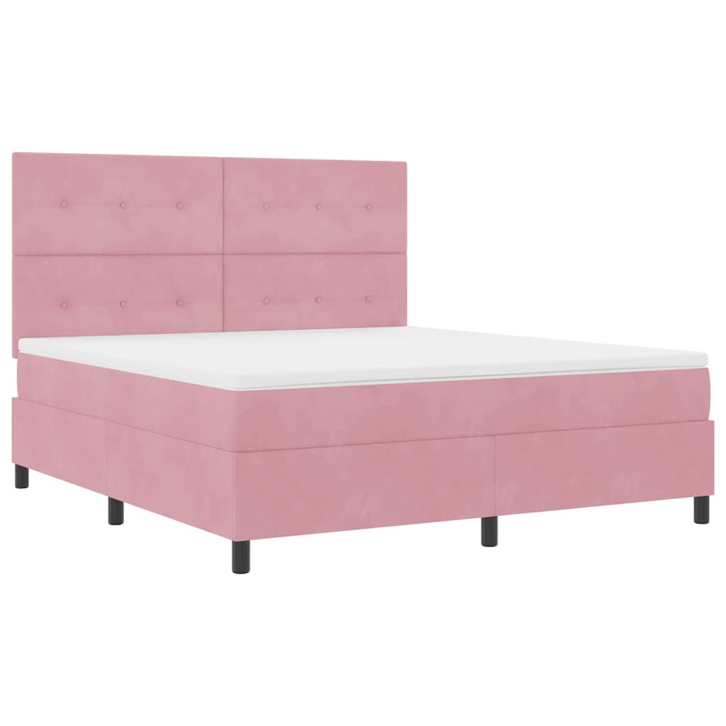 LED Box Spring Krevet Ružičasta 180 x 200 cm Baršun