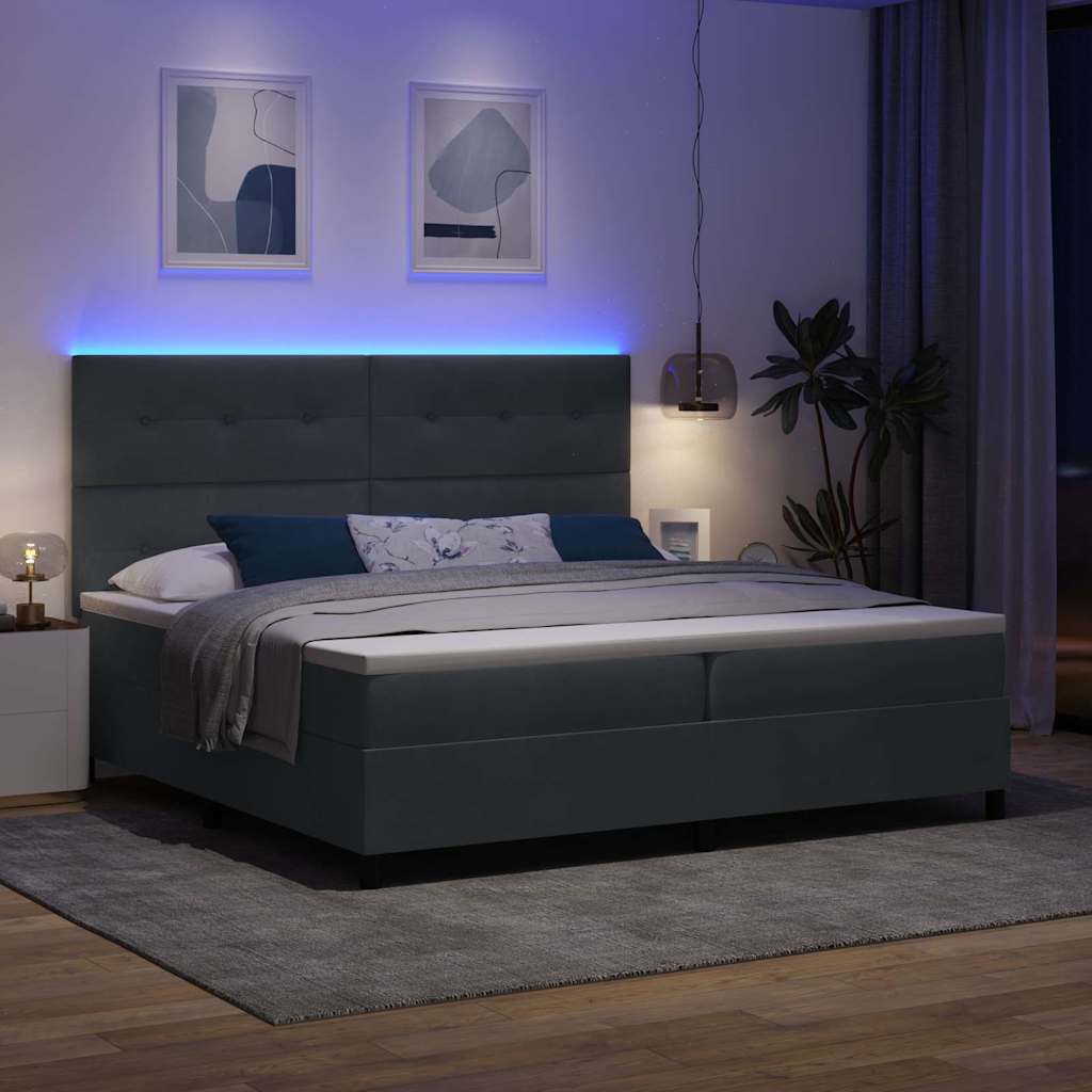 LED Box Spring Krevet Tamno siva 200 x 200 cm Baršun