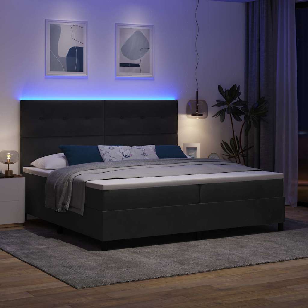 LED Box Spring Krevet s uzglavljem Crna 200 x 200 cm Baršun