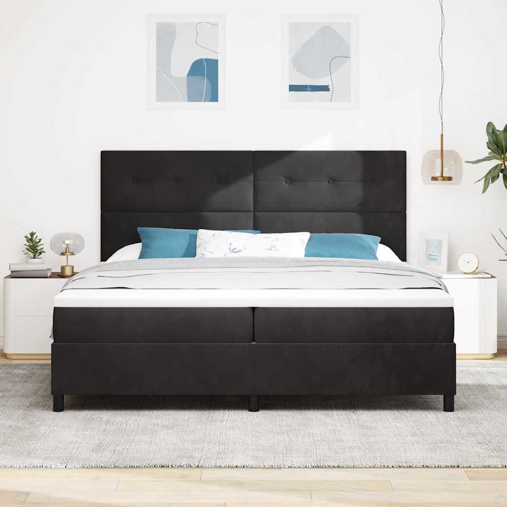 LED Box Spring Krevet s uzglavljem Crna 200 x 200 cm Baršun