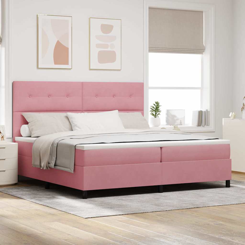 LED Box Spring Krevet Ružičasta 200 x 200 cm Baršun