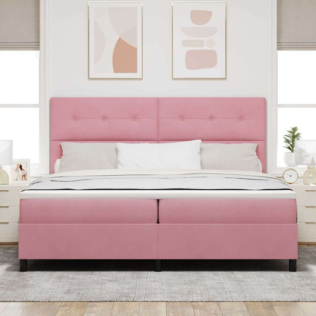 LED Box Spring Krevet Ružičasta 200 x 200 cm Baršun