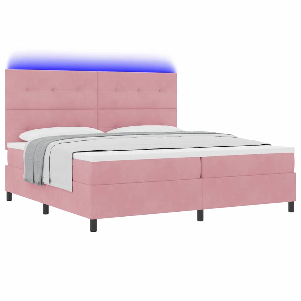 LED Box Spring Krevet Ružičasta 200 x 200 cm Baršun