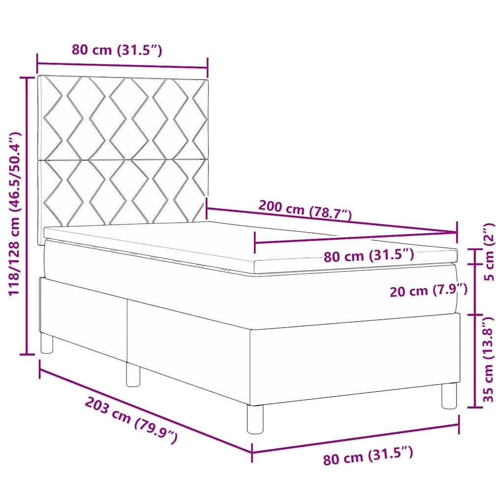 LED Box Spring Krevet Tamno plava 80 x 200 cm Baršun