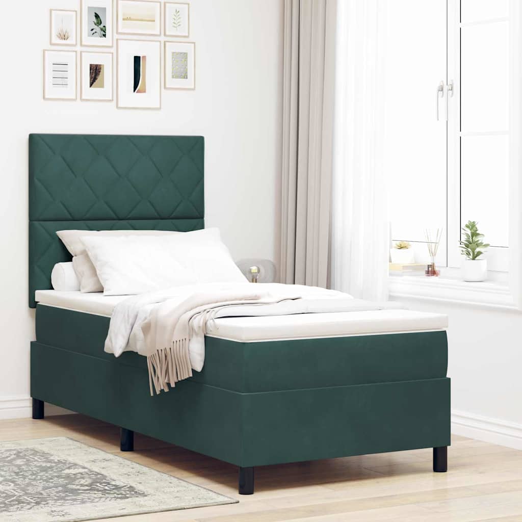 LED Box Spring Krevet Tamnozelena 90 x 190 cm Baršun