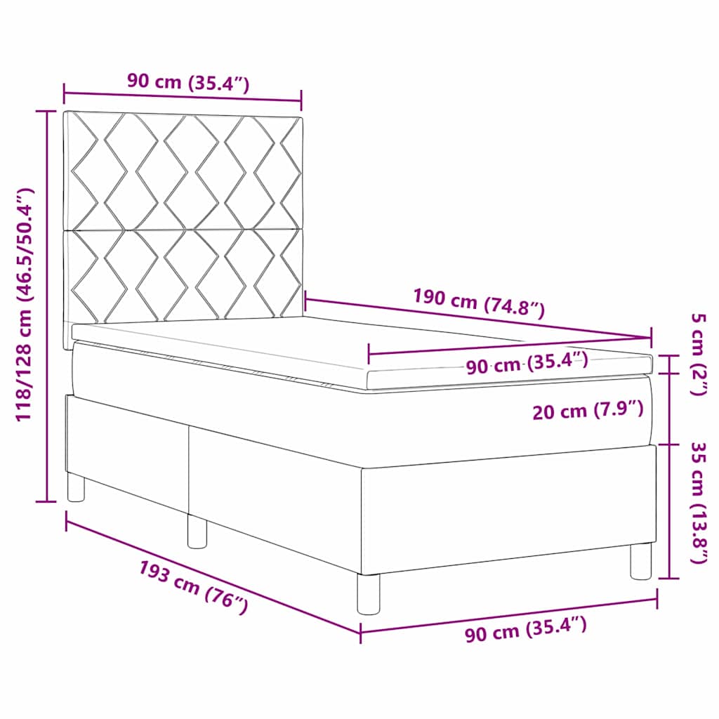 LED Box Spring Krevet Tamno plava 90 x 190 cm Baršun