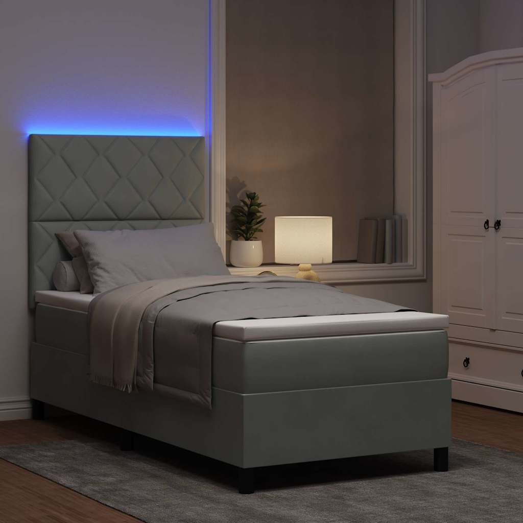LED Box Spring Krevet Svijetlo siva 90 x 200 cm Baršun Svjetlosiva