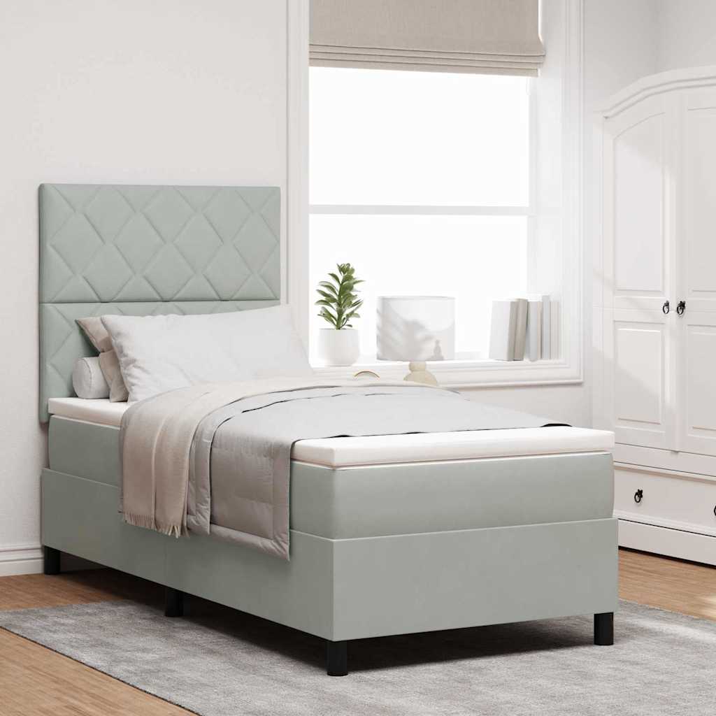 LED Box Spring Krevet Svijetlo siva 90 x 200 cm Baršun Svjetlosiva