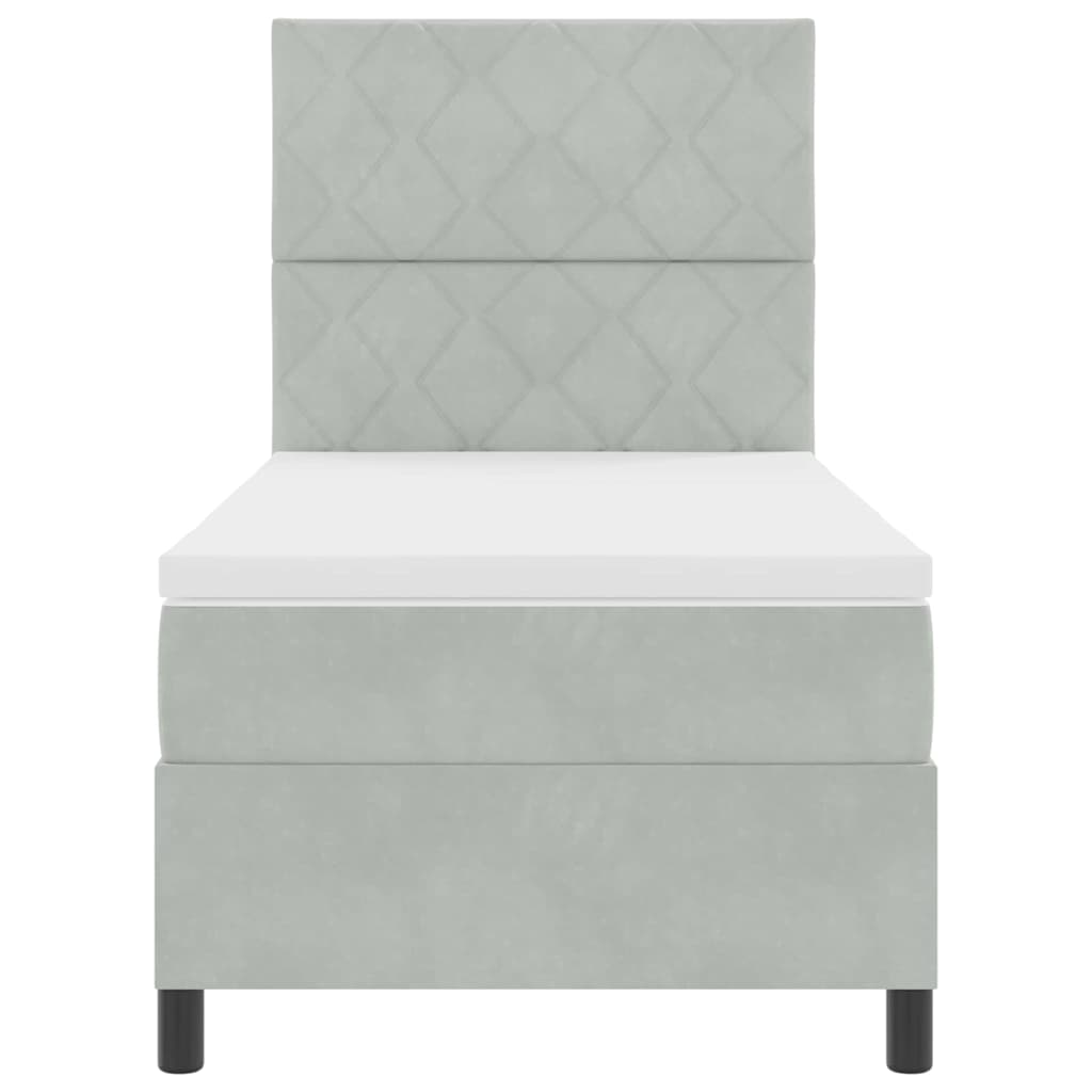 LED Box Spring Krevet Svijetlo siva 90 x 200 cm Baršun Svjetlosiva