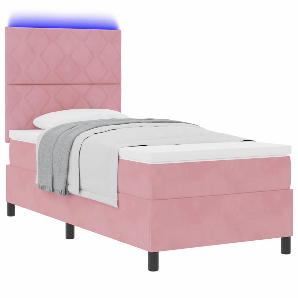 LED Box Spring Krevet s uzglavljem Ružičasta 90 x 200 cm Baršun
