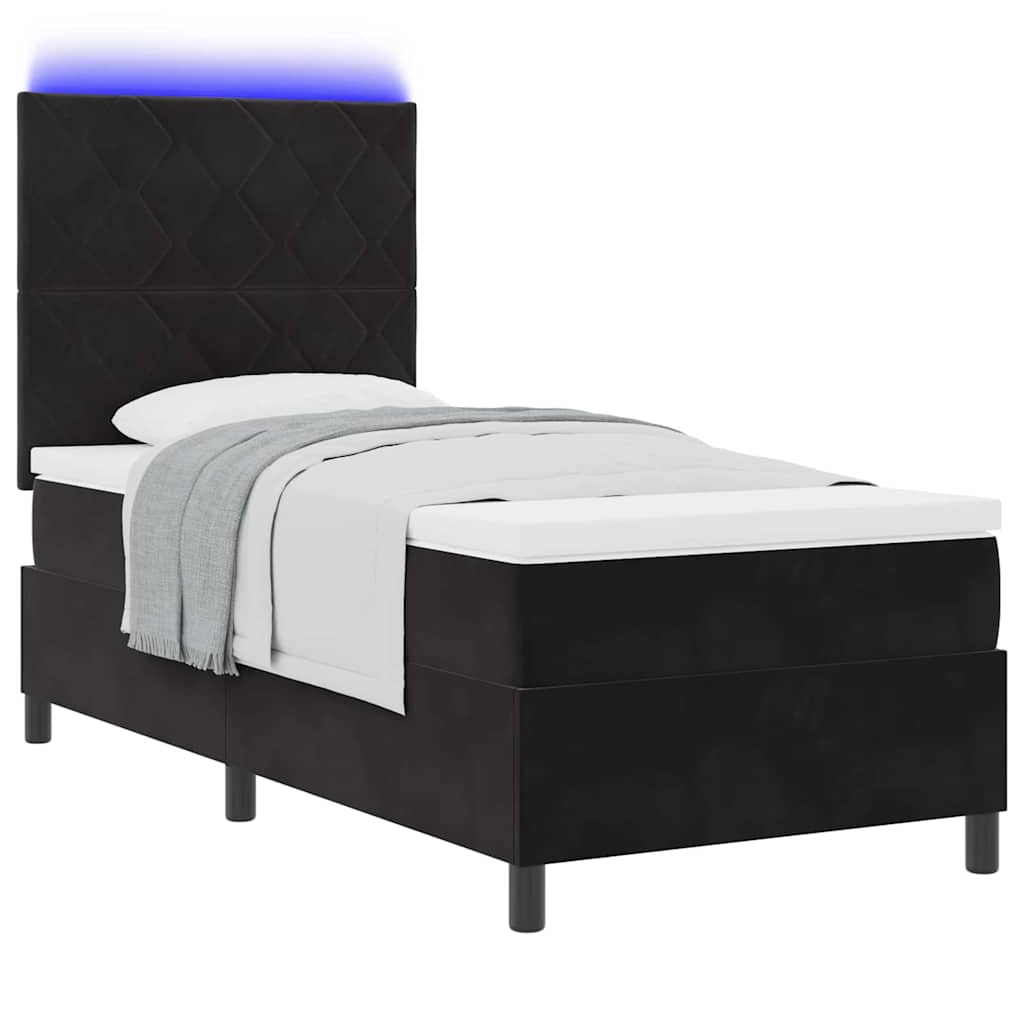 LED Box Spring Krevet s uzglavljem Crna 100 x 200 cm Baršun