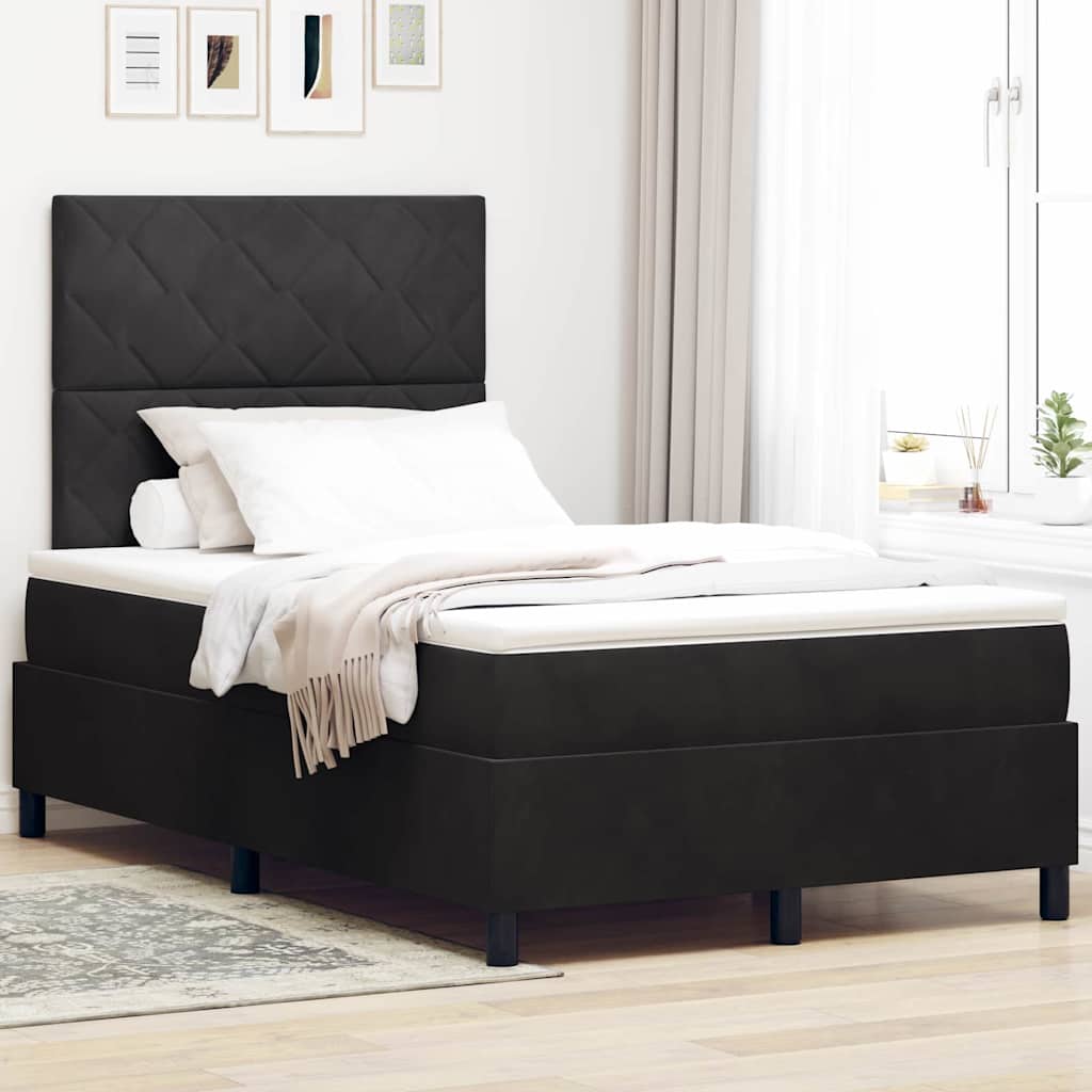 LED Box Spring Krevet s uzglavljem Crna 120 x 200 cm Baršun