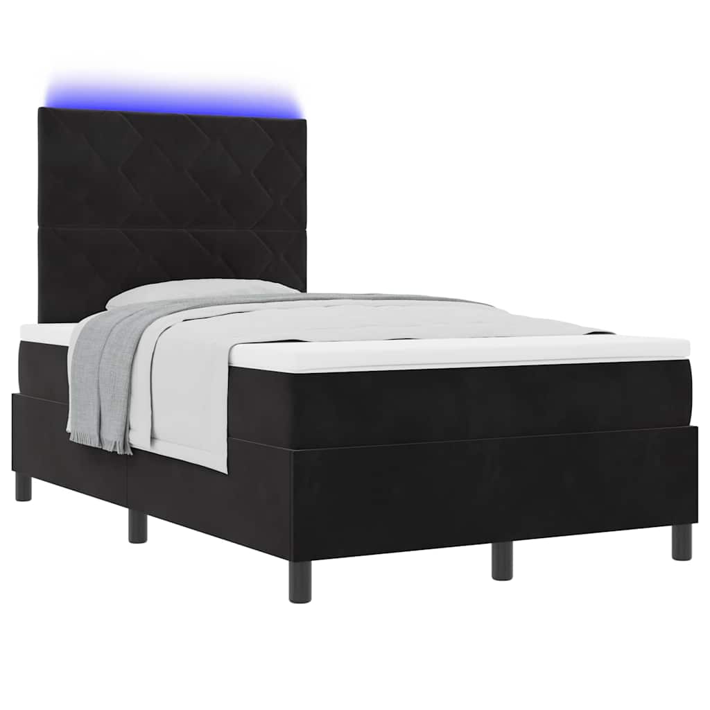 LED Box Spring Krevet s uzglavljem Crna 120 x 200 cm Baršun
