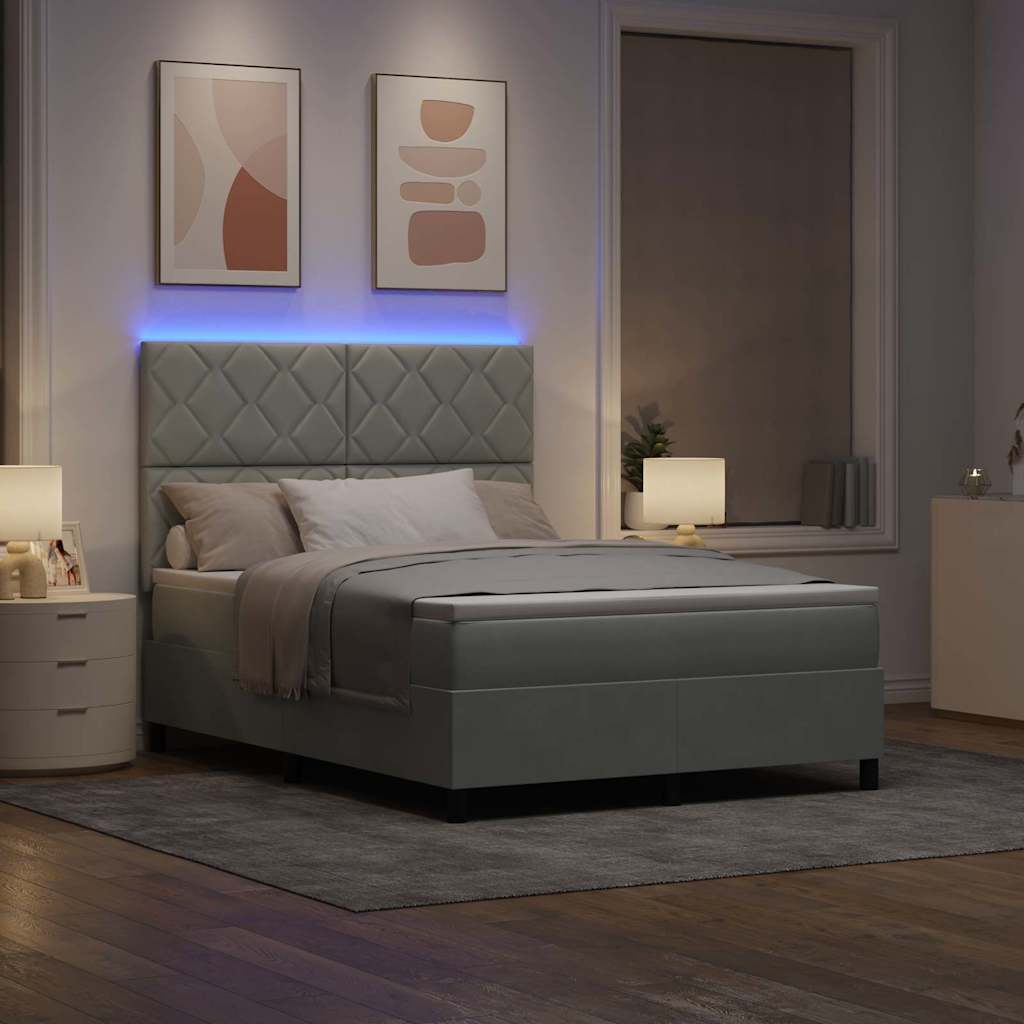 LED Box Spring Krevet Svijetlo siva 140 x 190 cm Baršun Svjetlosiva