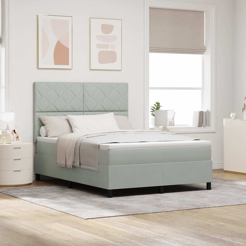 LED Box Spring Krevet Svijetlo siva 140 x 190 cm Baršun Svjetlosiva