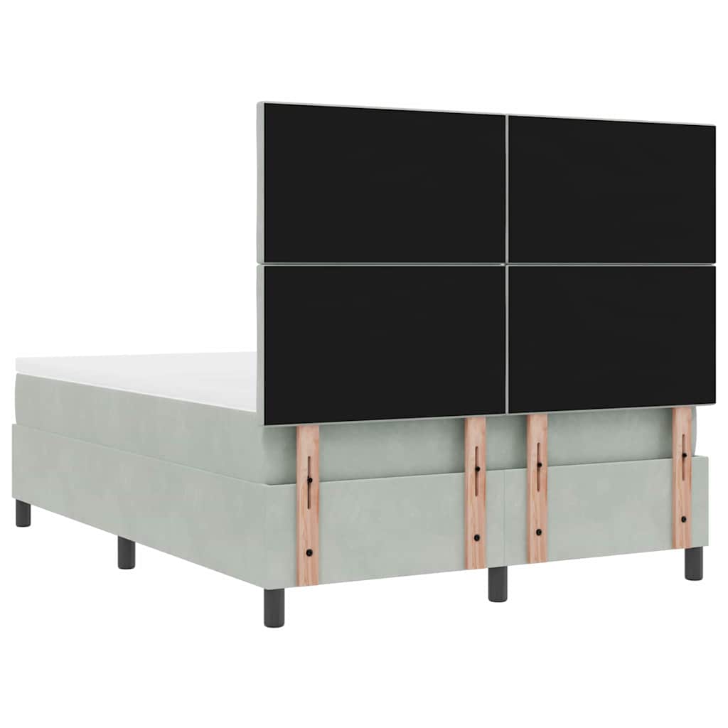 LED Box Spring Krevet Svijetlo siva 140 x 190 cm Baršun Svjetlosiva