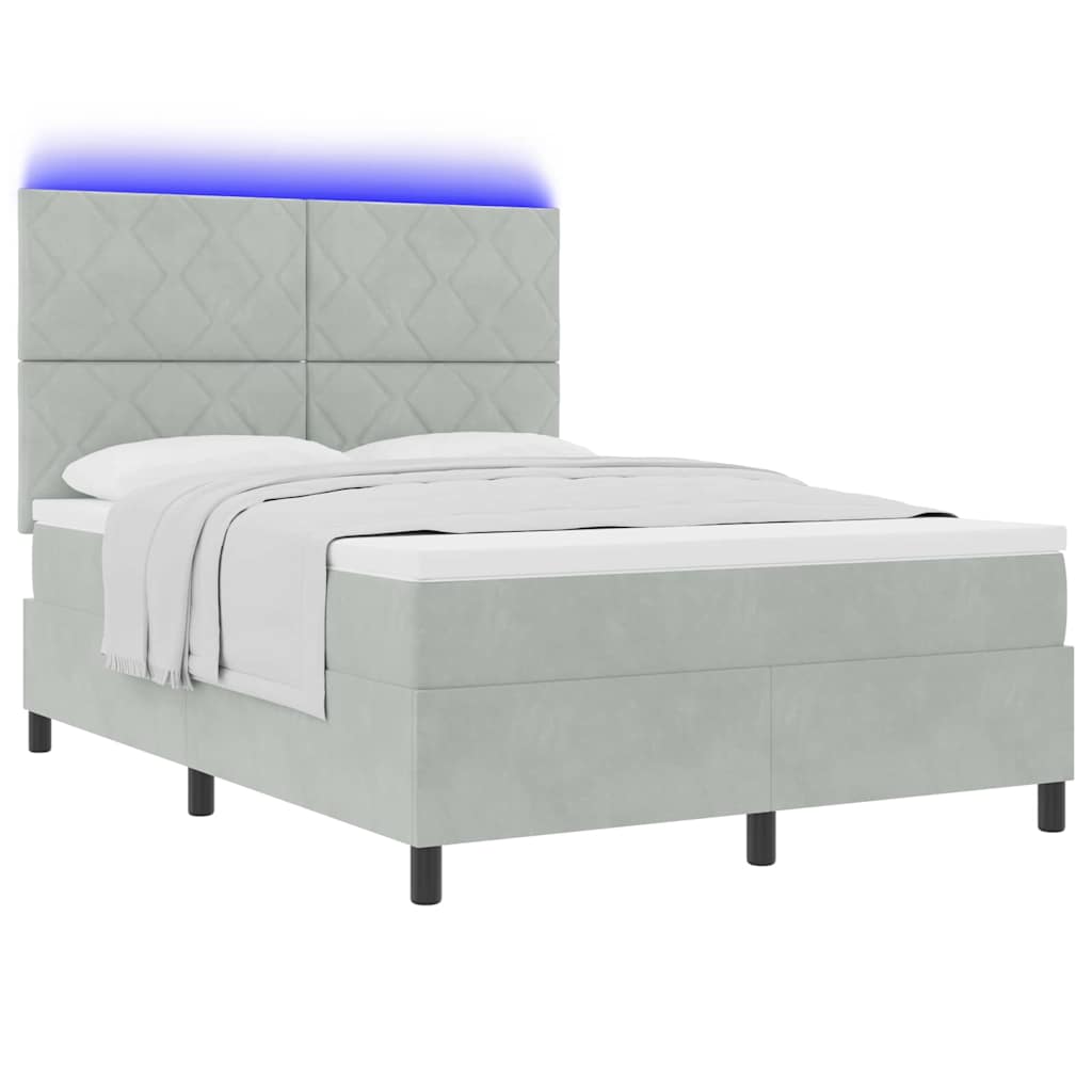 LED Box Spring Krevet Svijetlo siva 140 x 190 cm Baršun Svjetlosiva