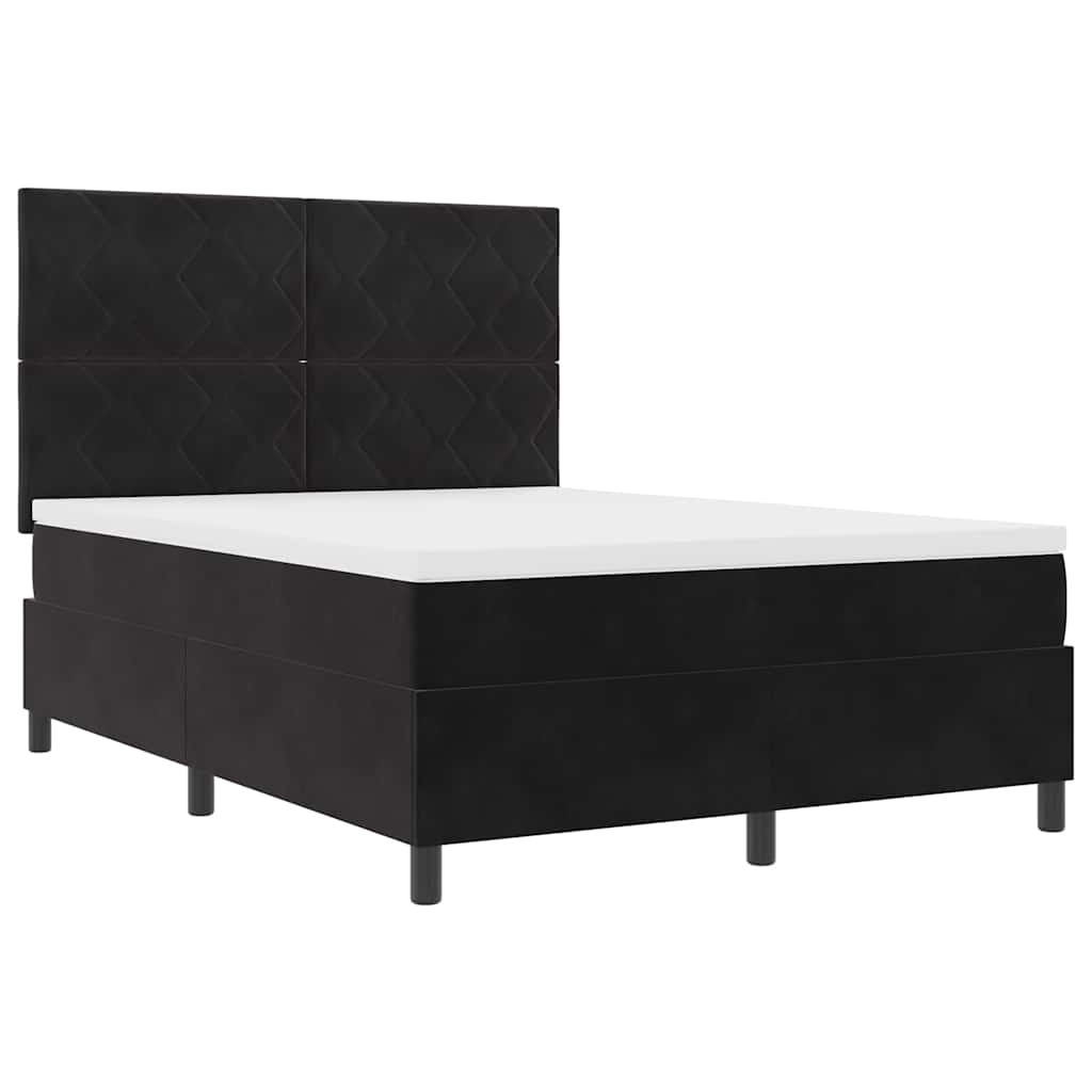 LED Box Spring Krevet s uzglavljem Crna 140 x 190 cm Baršun