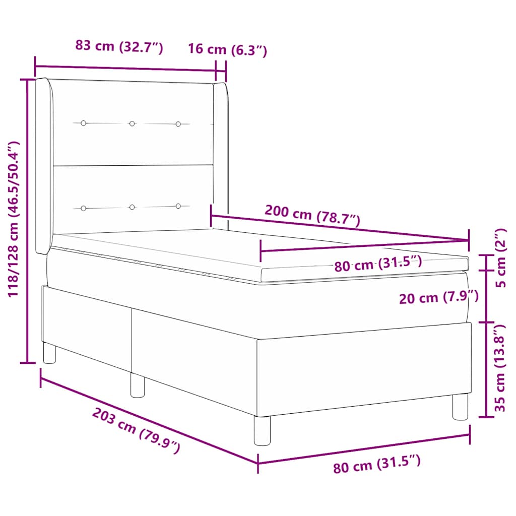 LED Box Spring Krevet s jastukom Sivo-smeđa 80 x 200 cm tkanina