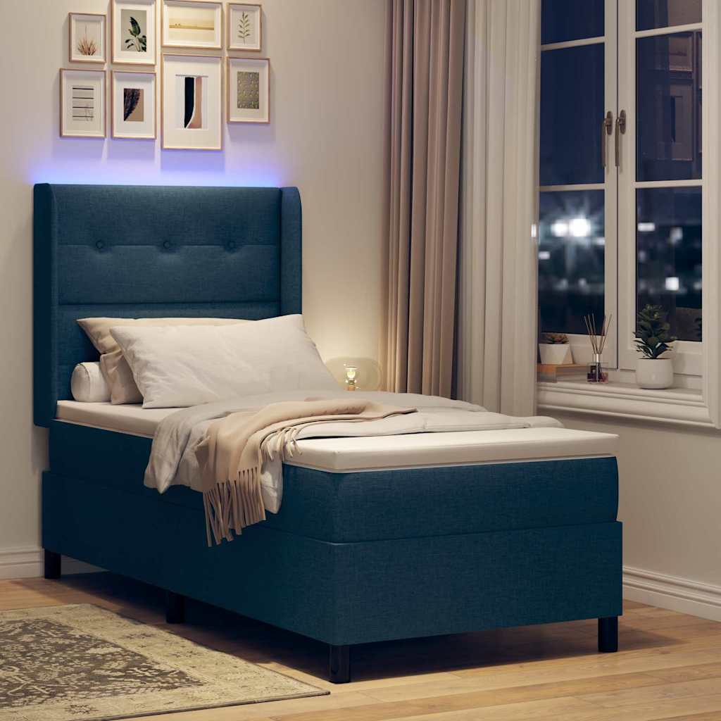 LED Box Spring Krevet s uzglavljem Plava 80 x 200 cm tkanina