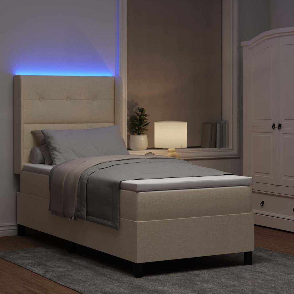 LED Box Spring Krevet s uzglavljem Krema 90 x 190 cm tkanina