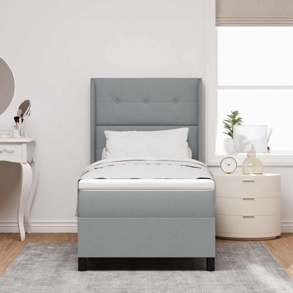 LED Box Spring Krevet Svijetlo siva 90 x 200 cm tkanina Svjetlosiva