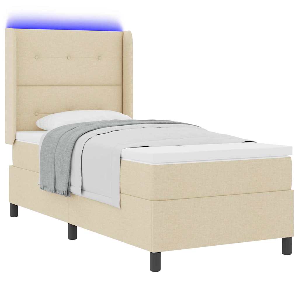 LED Box Spring Krevet s uzglavljem Krema 90 x 200 cm tkanina
