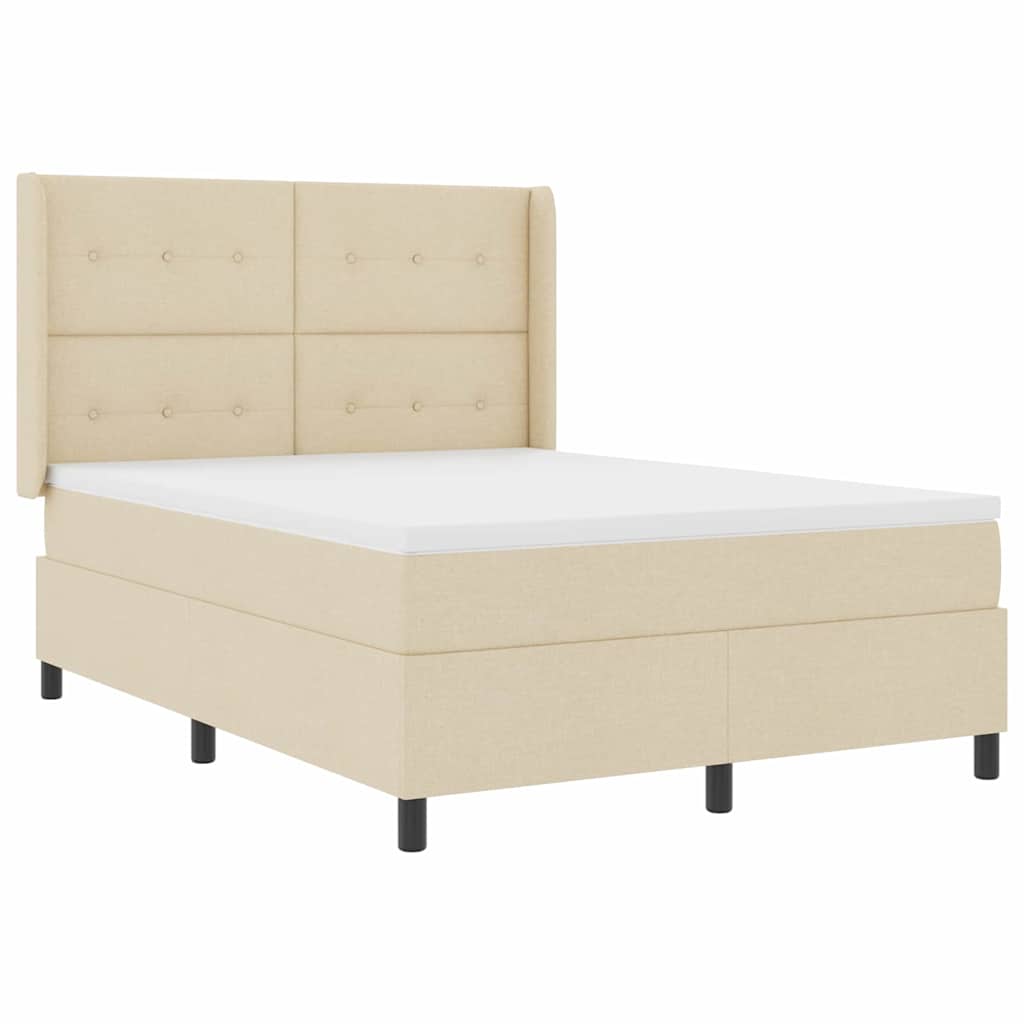 LED Box Spring Krevet s uzglavljem Krema 140 x 200 cm tkanina