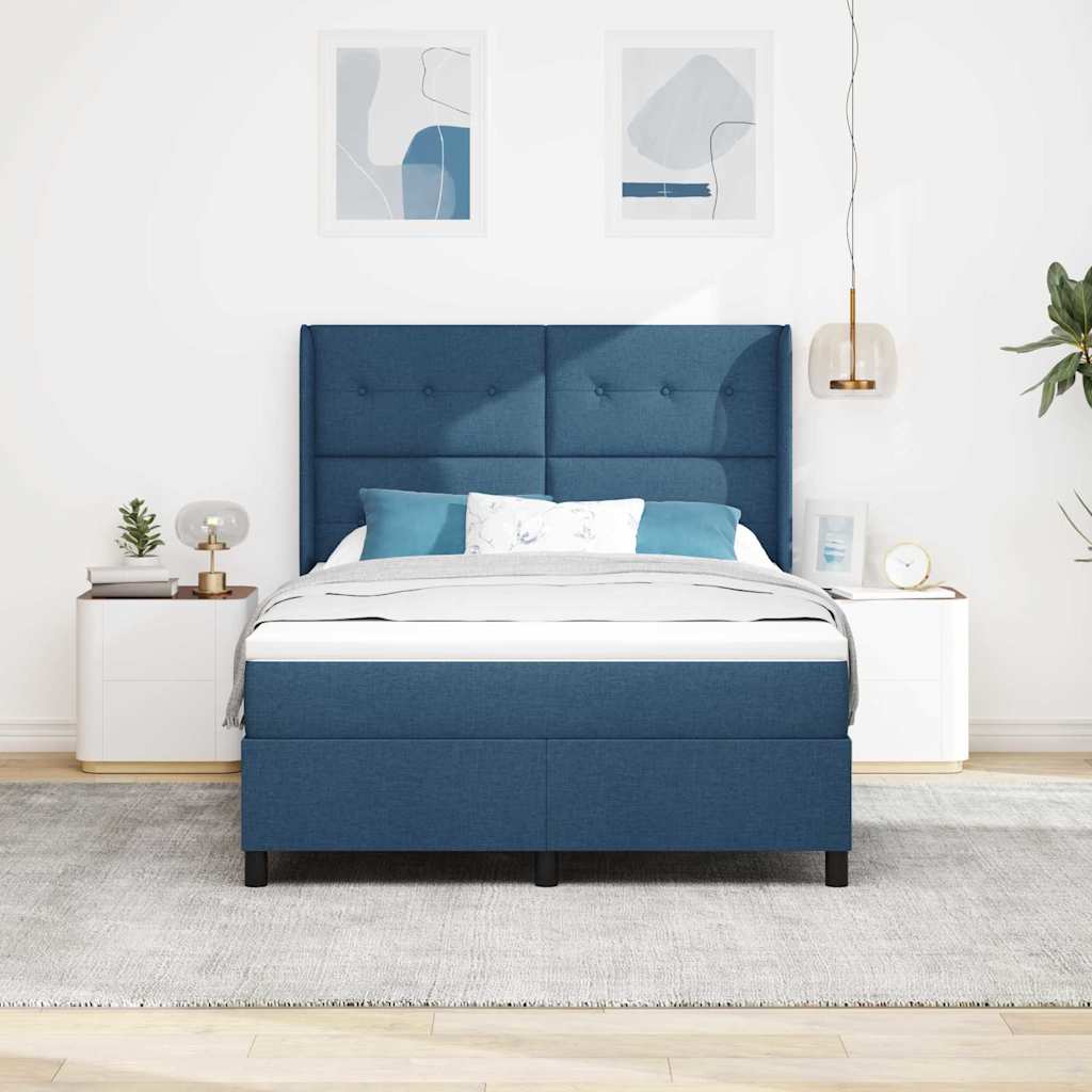 LED Box Spring Krevet s uzglavljem Plava 140 x 200 cm tkanina