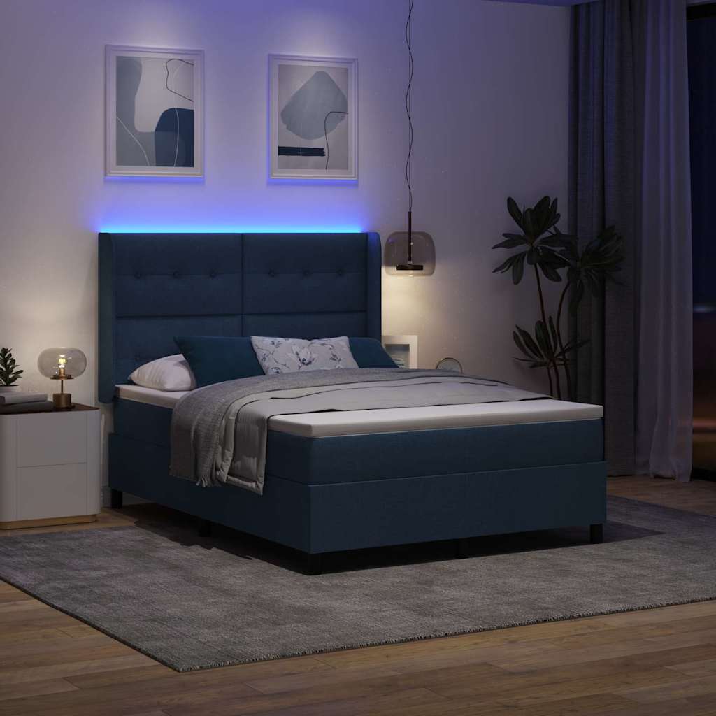 LED Box Spring Krevet s uzglavljem Plava 160 x 200 cm tkanina