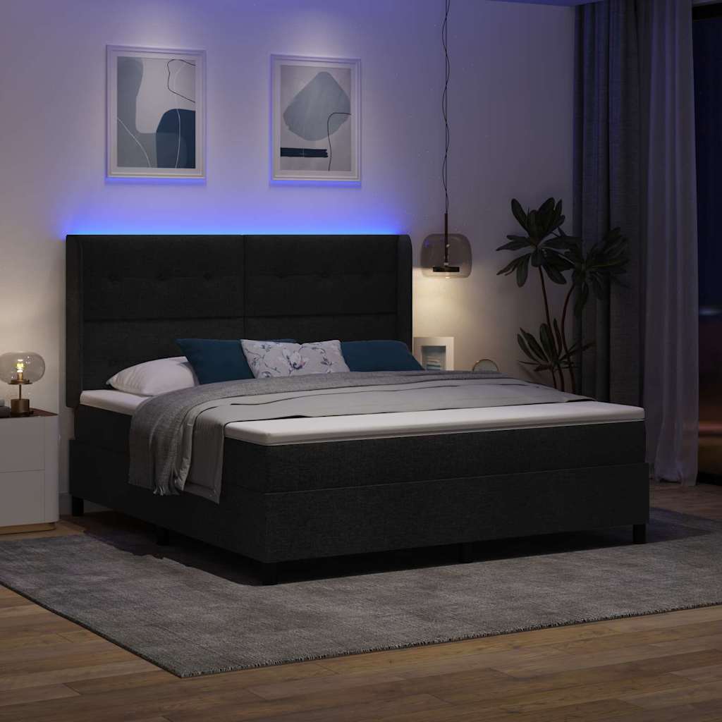 LED Box Spring Krevet s uzglavljem Crna 180 x 200 cm tkanina