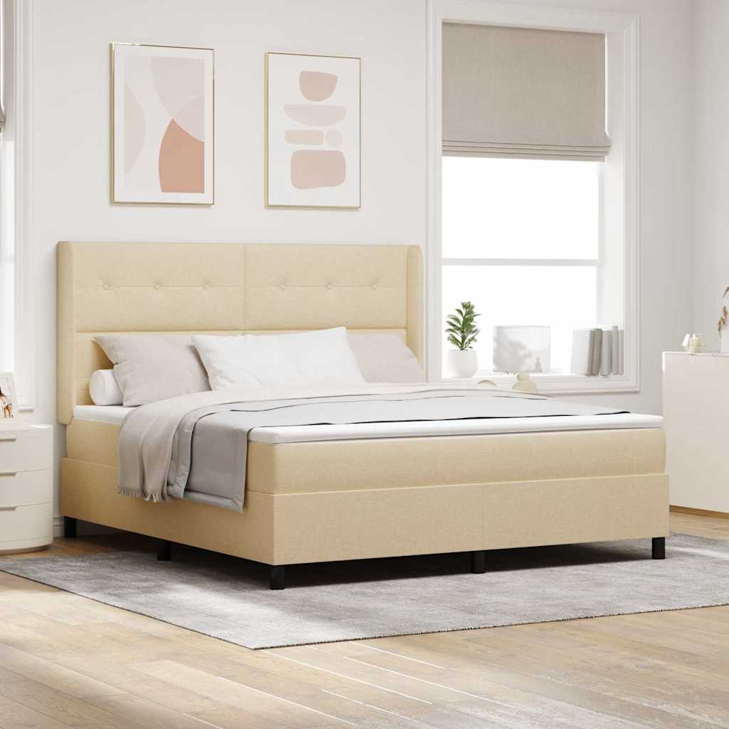 LED Box Spring Krevet s uzglavljem Krema 180 x 200 cm tkanina