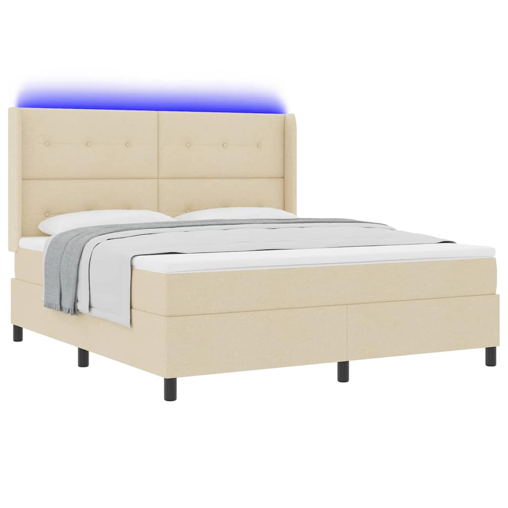 LED Box Spring Krevet s uzglavljem Krema 180 x 200 cm tkanina