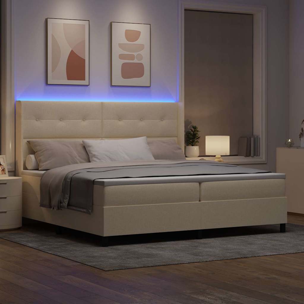 LED Box Spring Krevet s uzglavljem Krema 200 x 200 cm tkanina