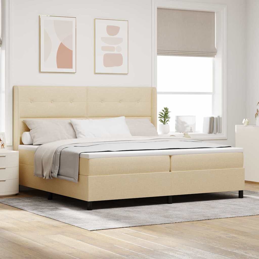 LED Box Spring Krevet s uzglavljem Krema 200 x 200 cm tkanina