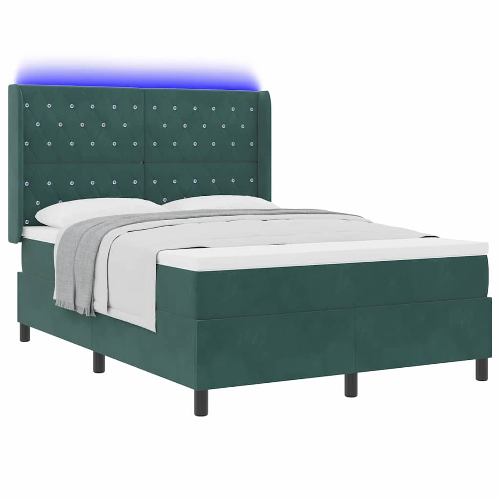 Krevet s opruga kutije s LED trakama Zelena 140 x 190 cm Baršun