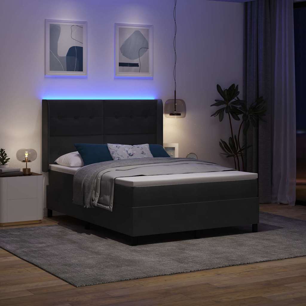 Krevet s opruga kutije s LED trakama Crna 160 x 200 cm Baršun