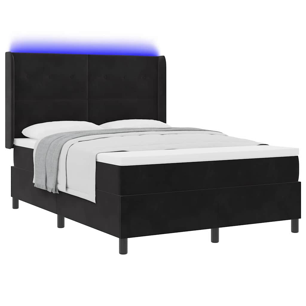Krevet s opruga kutije s LED trakama Crna 160 x 200 cm Baršun