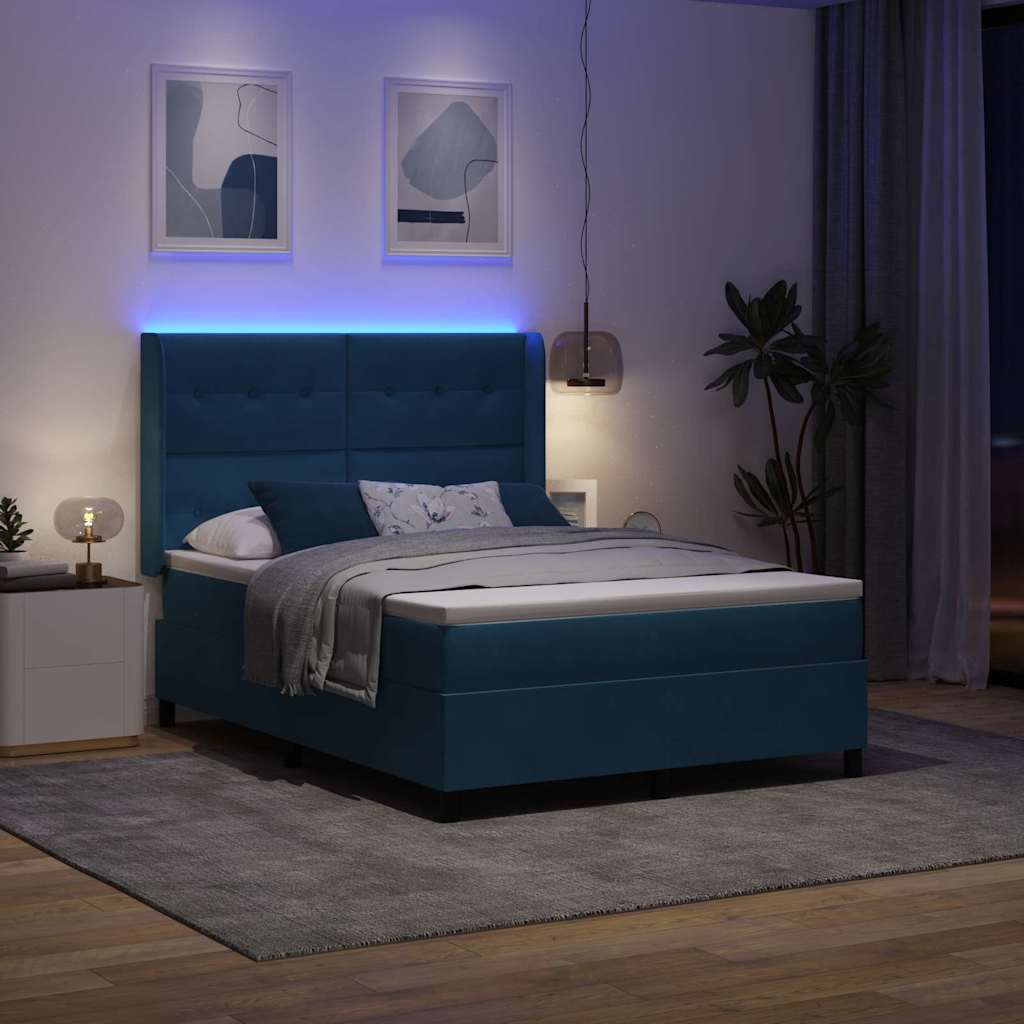 Krevet s opruga kutije s LED trakama Plava 160 x 200 cm Baršun