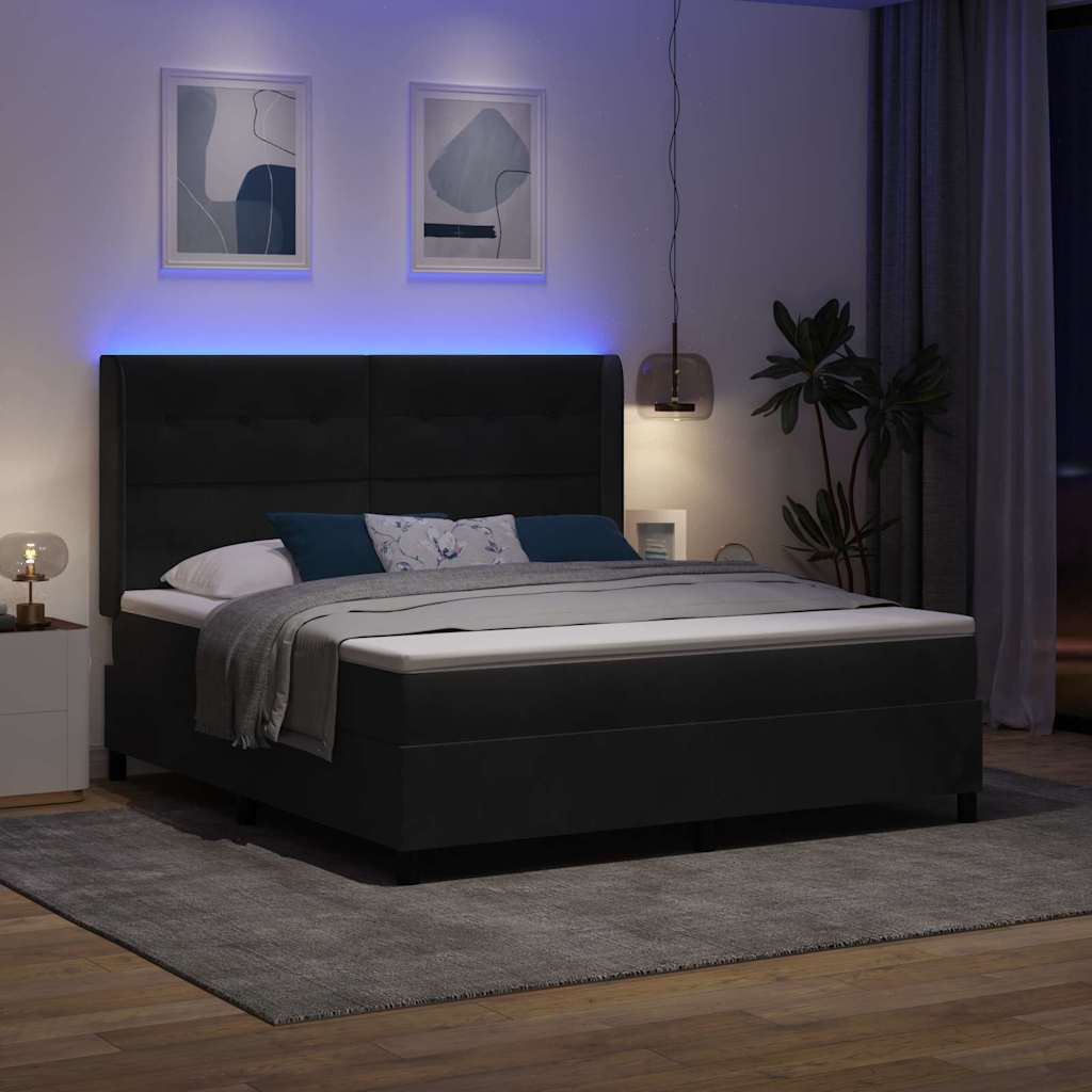 Krevet s opruga kutije s LED trakama Crna 180 x 200 cm Baršun