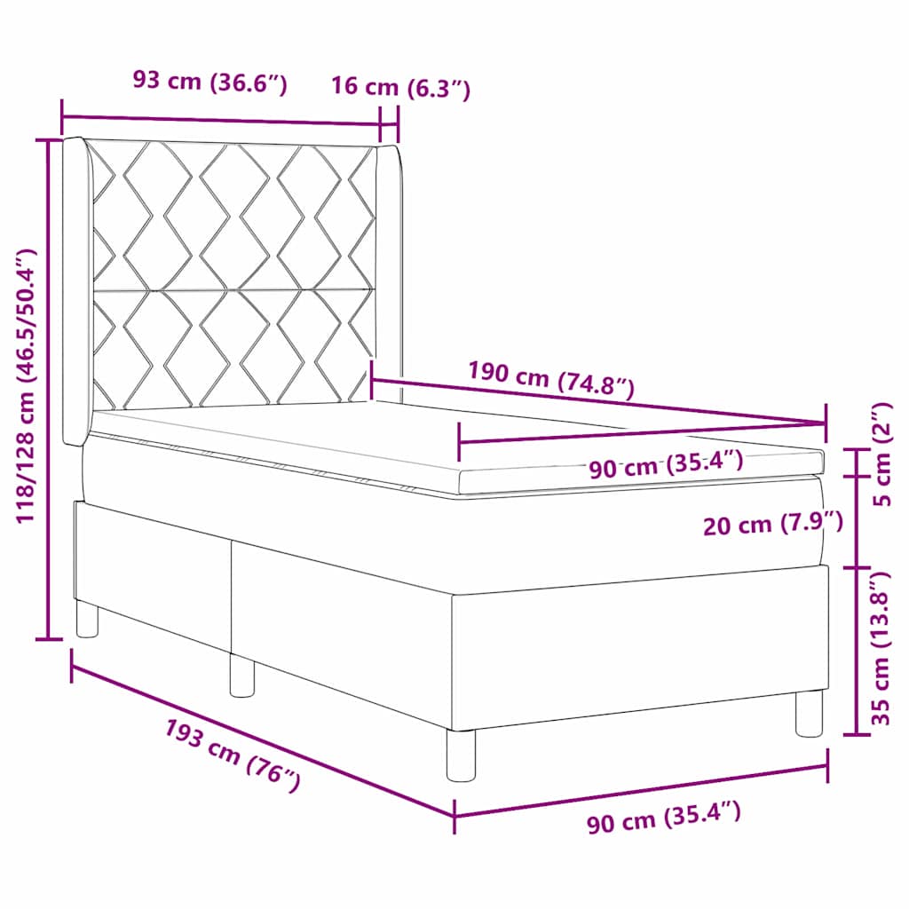 Krevet s opruga kutije s LED trakama Plava 90 x 190 cm Baršun