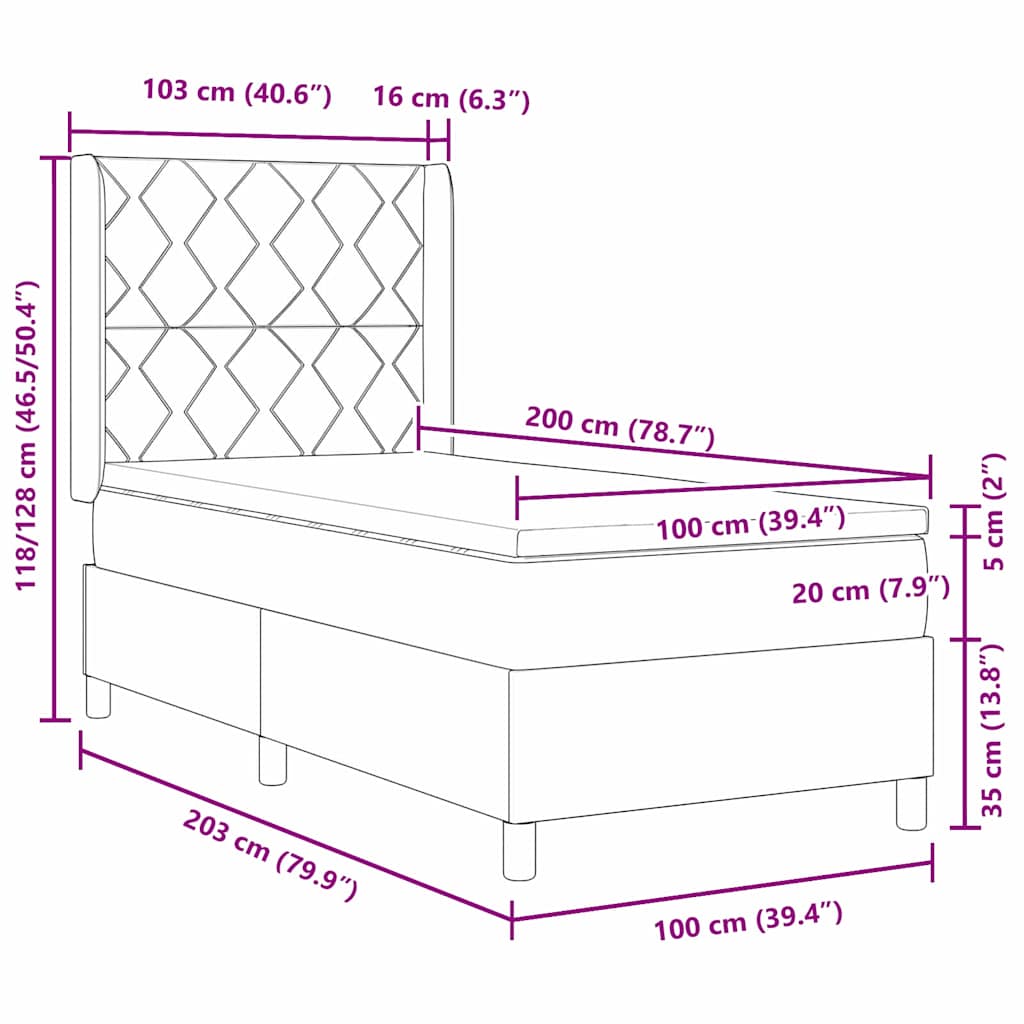 Krevet s opruga kutije s madracem Plava 100 x 200 cm Baršun