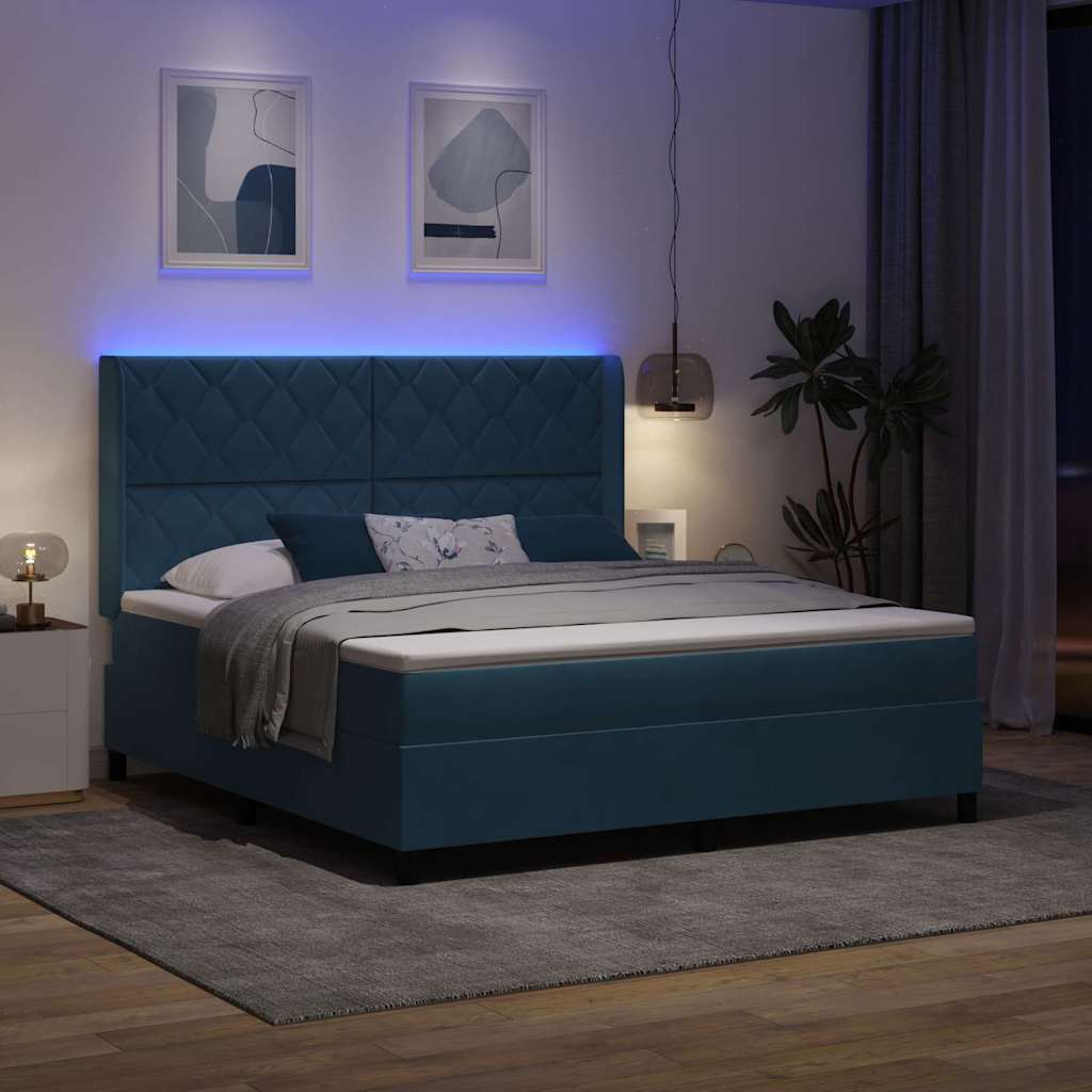 Krevet s opruga kutije s LED trakama Plava 180 x 200 cm Baršun