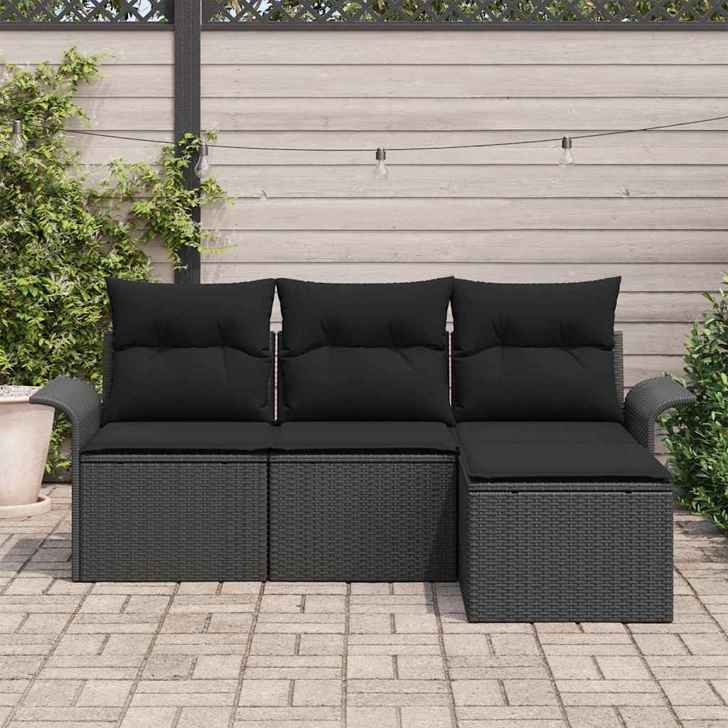 Sjedeća garnitura za vrt 4 kom. Crna poliratan 196 x 117 x 69 cm