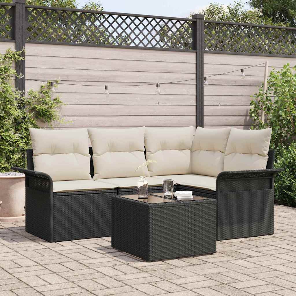 Sjedeća garnitura za vrt 5 kom. Crna poliratan 187,5 x 132,5 x 69 cm